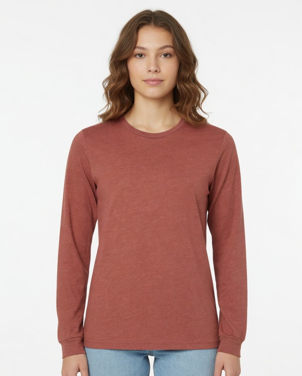 BELLA + CANVA Heather CVC Long Sleeve Crewneck T-Shirt for Layering Style & Custom Print Essential Tee